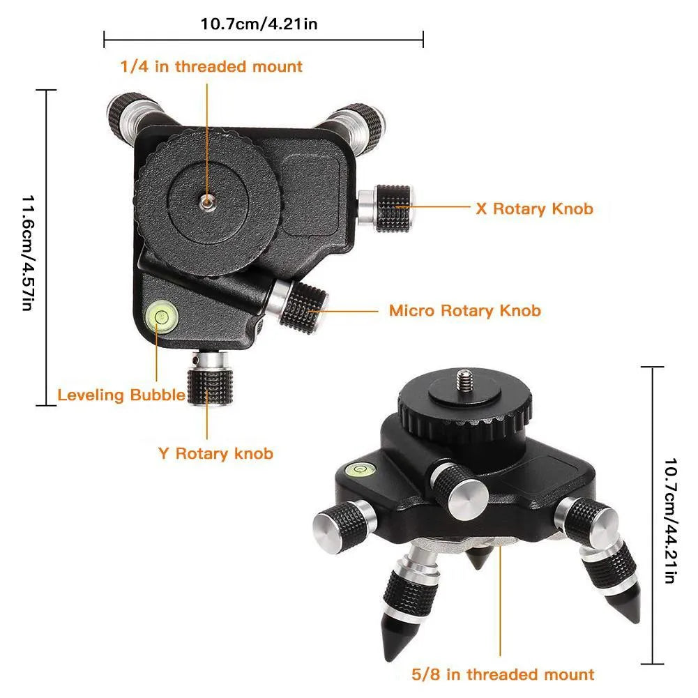 Black aluminium alloy spirit level base accessory with 360-degree rotation mechanism