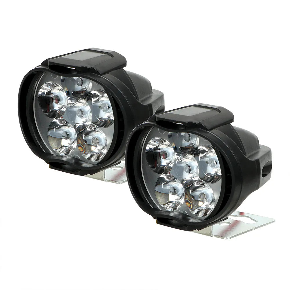 Black plastic 12V LED spotlight for electric vehicles with six lamp beads and white light output