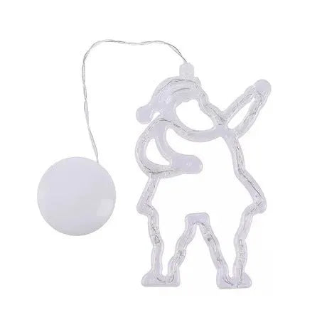 Christmas LED decorative light with suction cup showing Santa Claus, elk and snowman designs on window