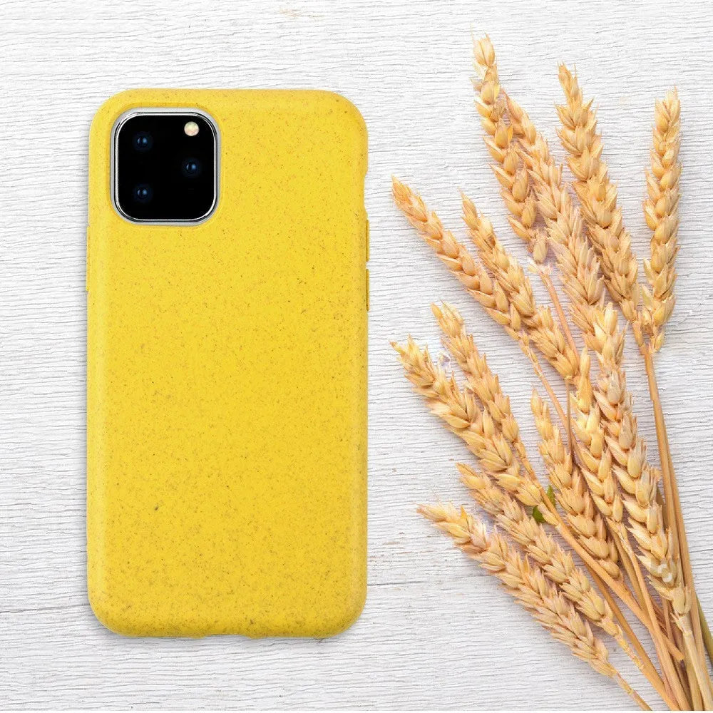 Thick frosted iPhone case with wheat straw and TPU, available in seven colours for various iPhone models.