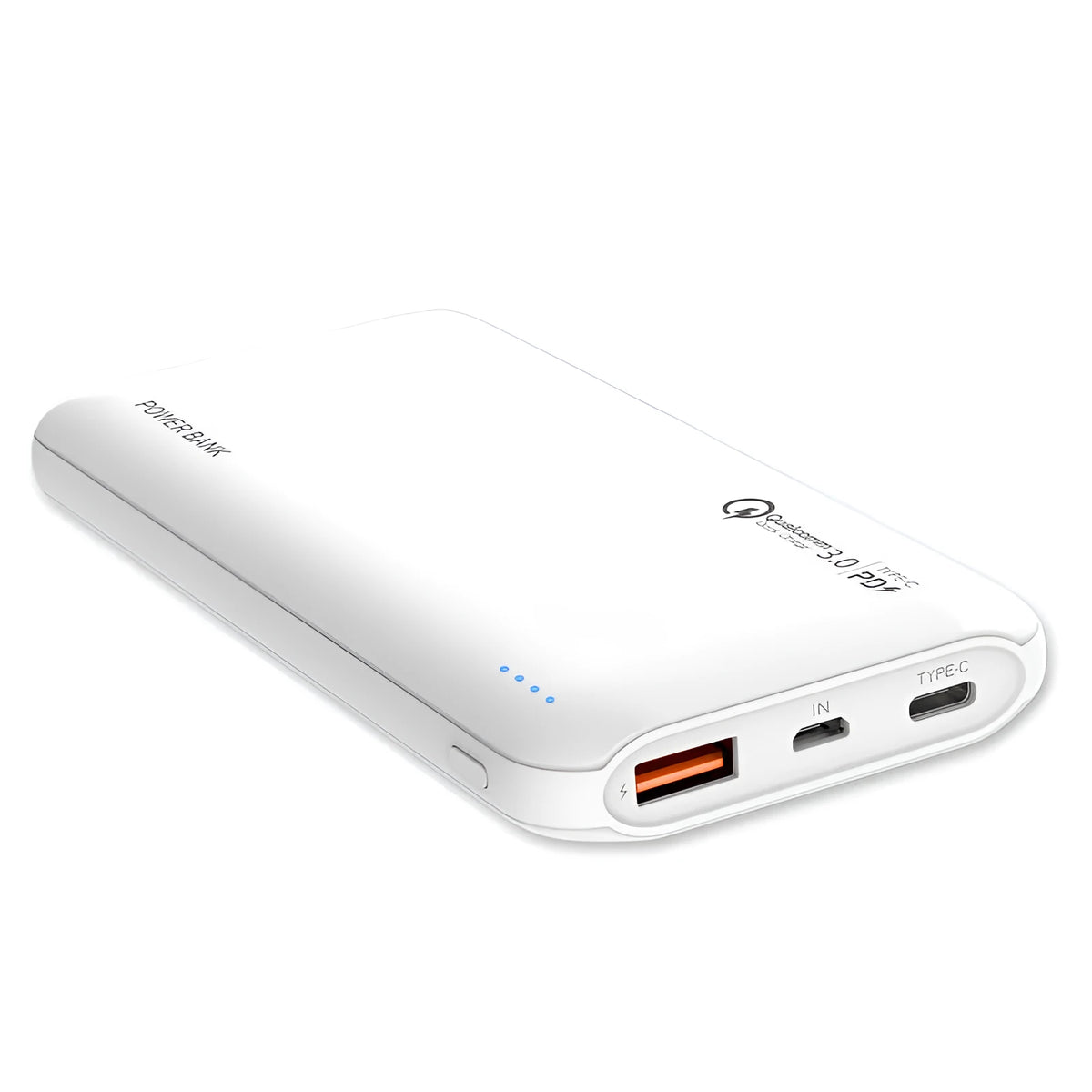 White 10000mAh portable mobile power supply with multi-U port output, plastic shell, 138x68x16mm