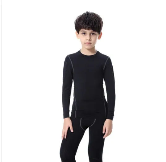 Children's sportswear set with polyester spandex athletic clothing in black and green colours