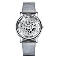Men's non mechanical watch with hollow cross border design, black dial and simple strap on wrist