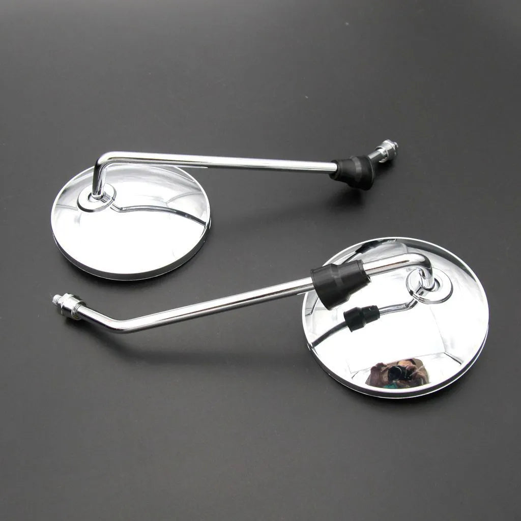 Motorcycle round mirror with full metal electroplated reflector and chrome spherical surface, 105mm diameter