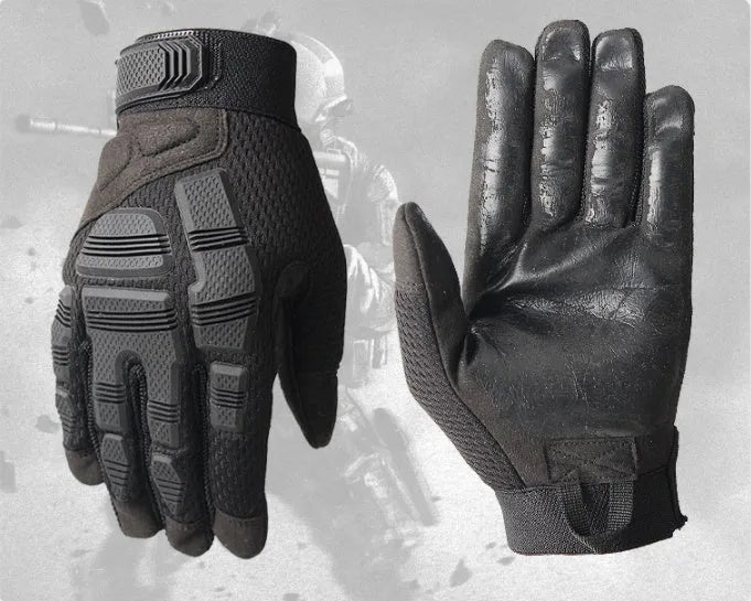 Outdoor sports tactical gloves in nylon, available in black colour with mitten-style cut for camping and hiking