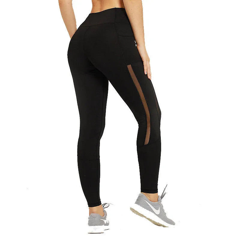 Women high waist fleece leggings with pockets in black solid colour nine-length