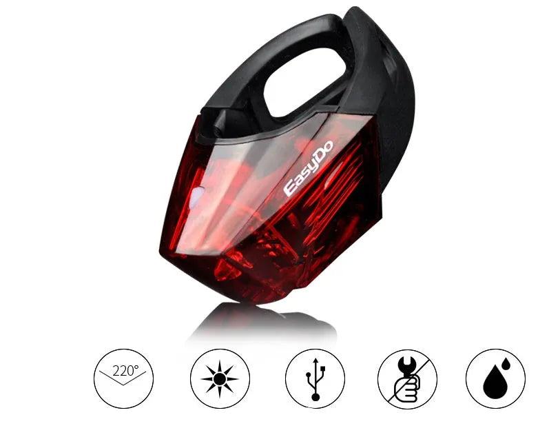 Bicycle tail light with 3 LED lamp beads, IPX-4 waterproof, 62x43x38mm, black housing mounted on bike seatpost