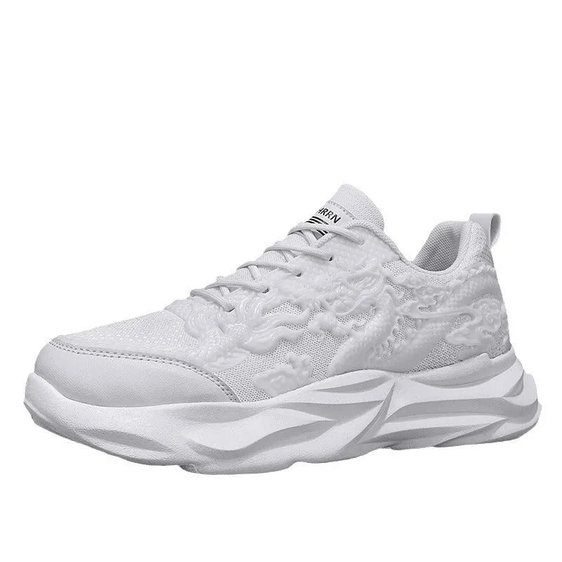 Chinese dragon pattern fly knit casual sneakers with rubber soles in four colour options