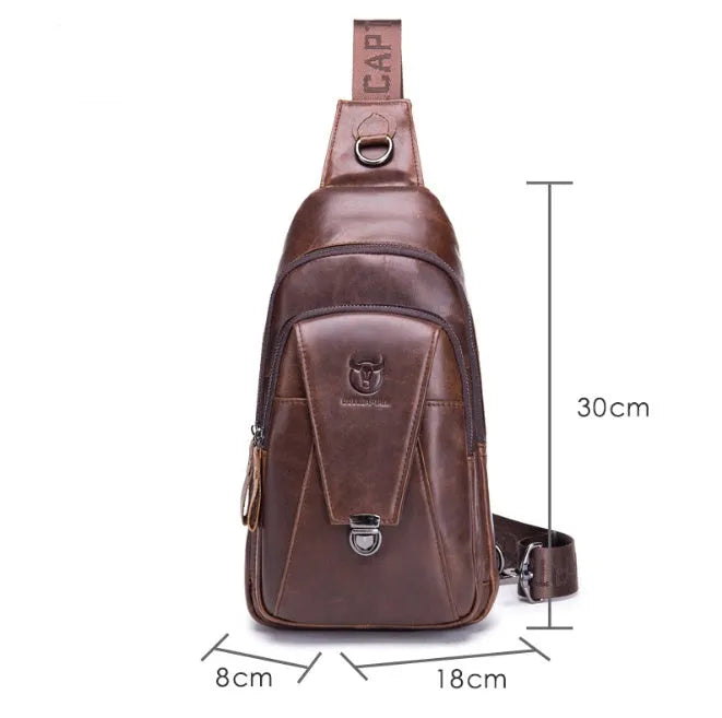 Men genuine leather crossbody bag brown first layer cowhide with 30cm height and 18cm width