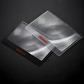 Portable credit card sized plastic magnifier in Black and White colour options.