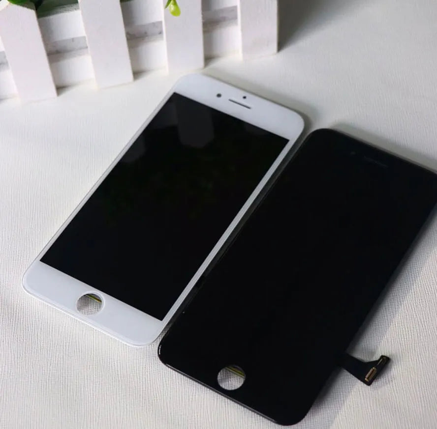 iPhone LCD touch screen replacement panel showing black and white colour options for 6 7 8 series
