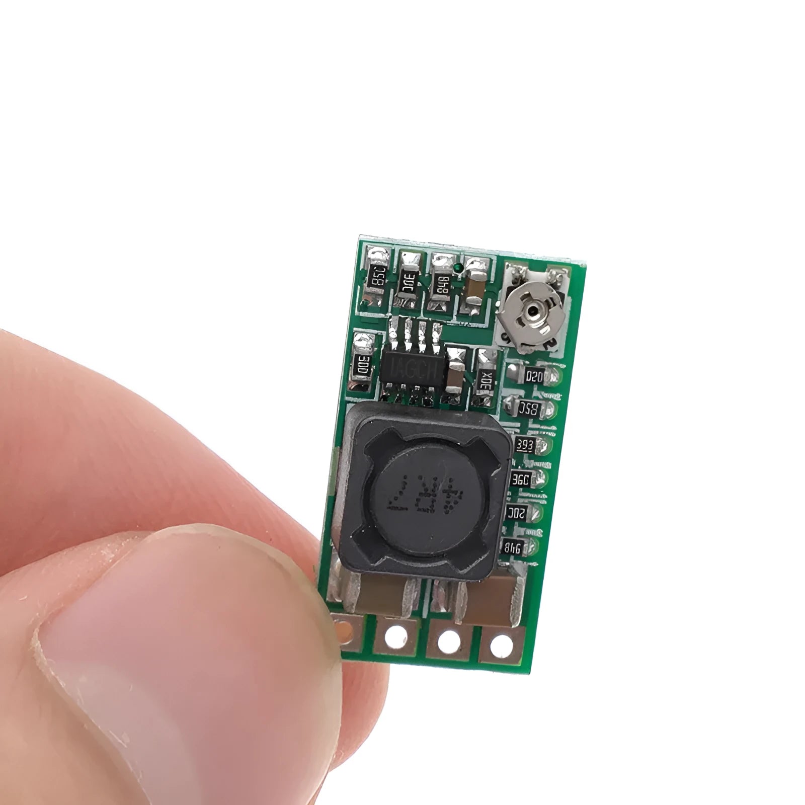 Green PCB DC-DC step down converter module converting 12-24V to 5V 3A output