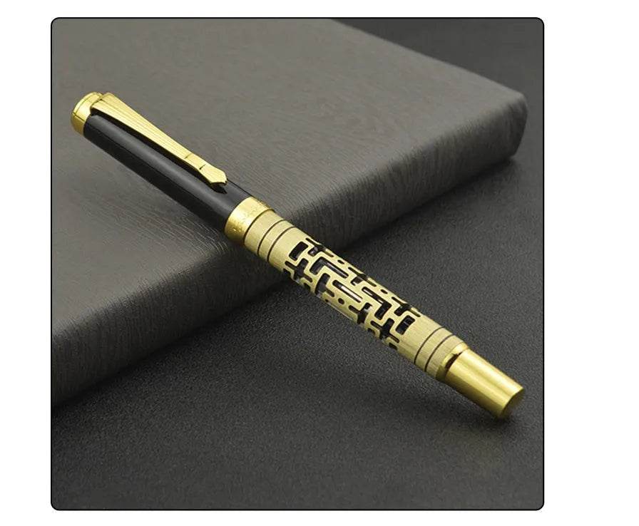 Yellow bronze metal fountain pen with iridium nib and 0.7mm big tip on white background
