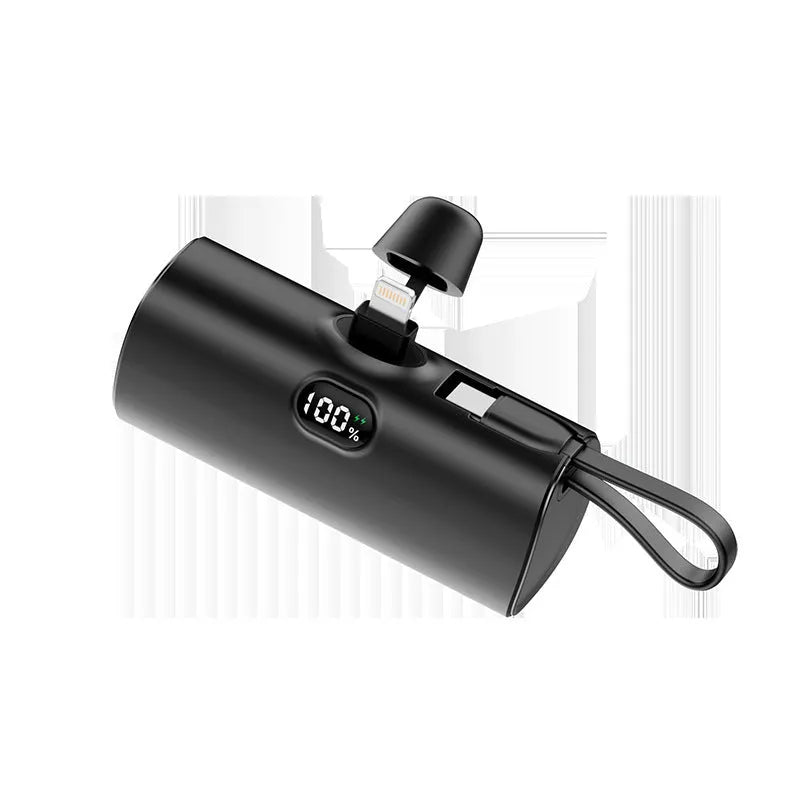 Capsule-shaped digital display wireless power bank with built-in plug in multiple colours.