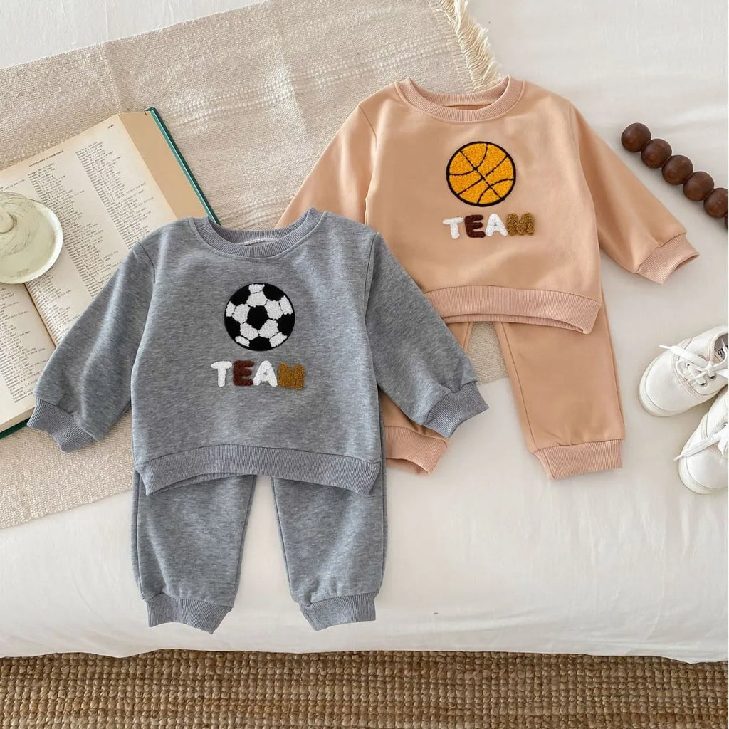 Ins Korean style baby suit two-piece set blouse and pants cotton pullover basketball design