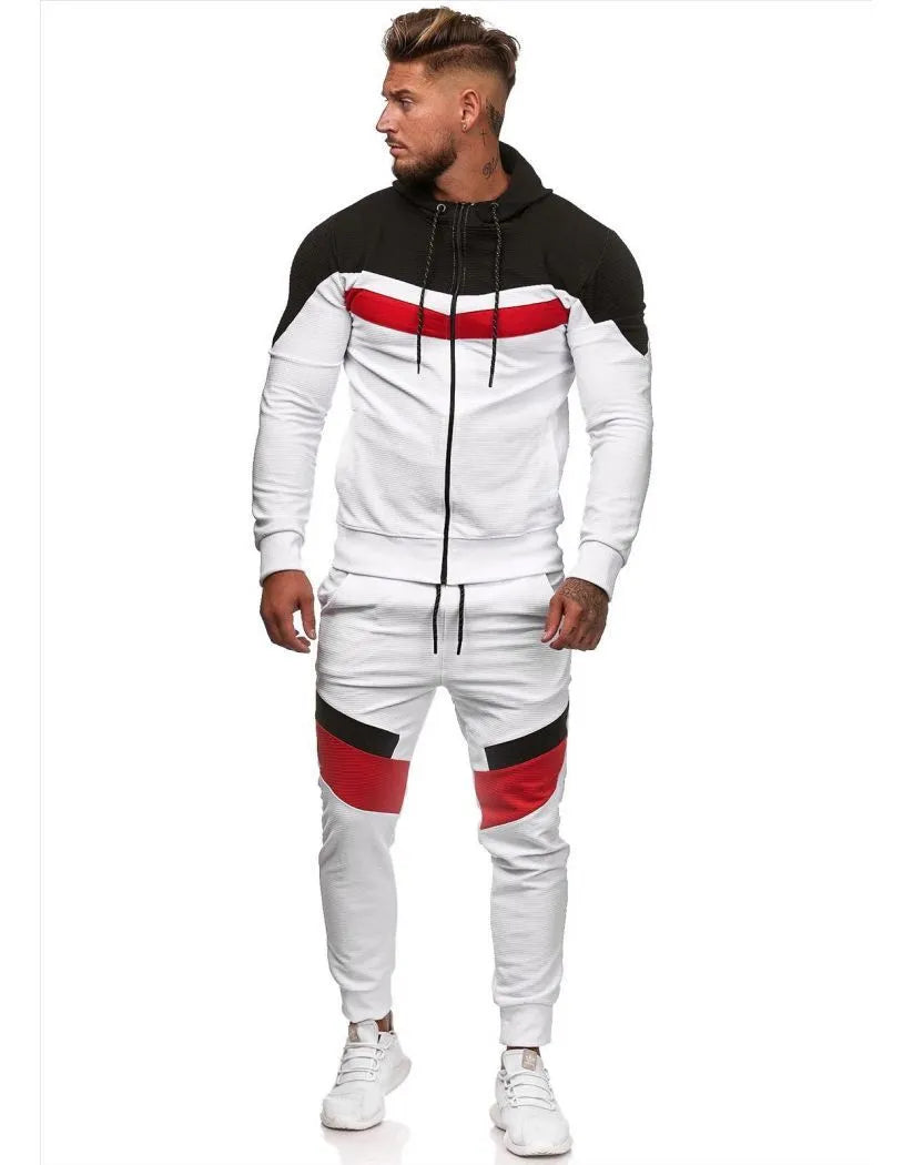 Cotton colorblock hoodie sportswear in two-tone Red and White, pullover style, front view