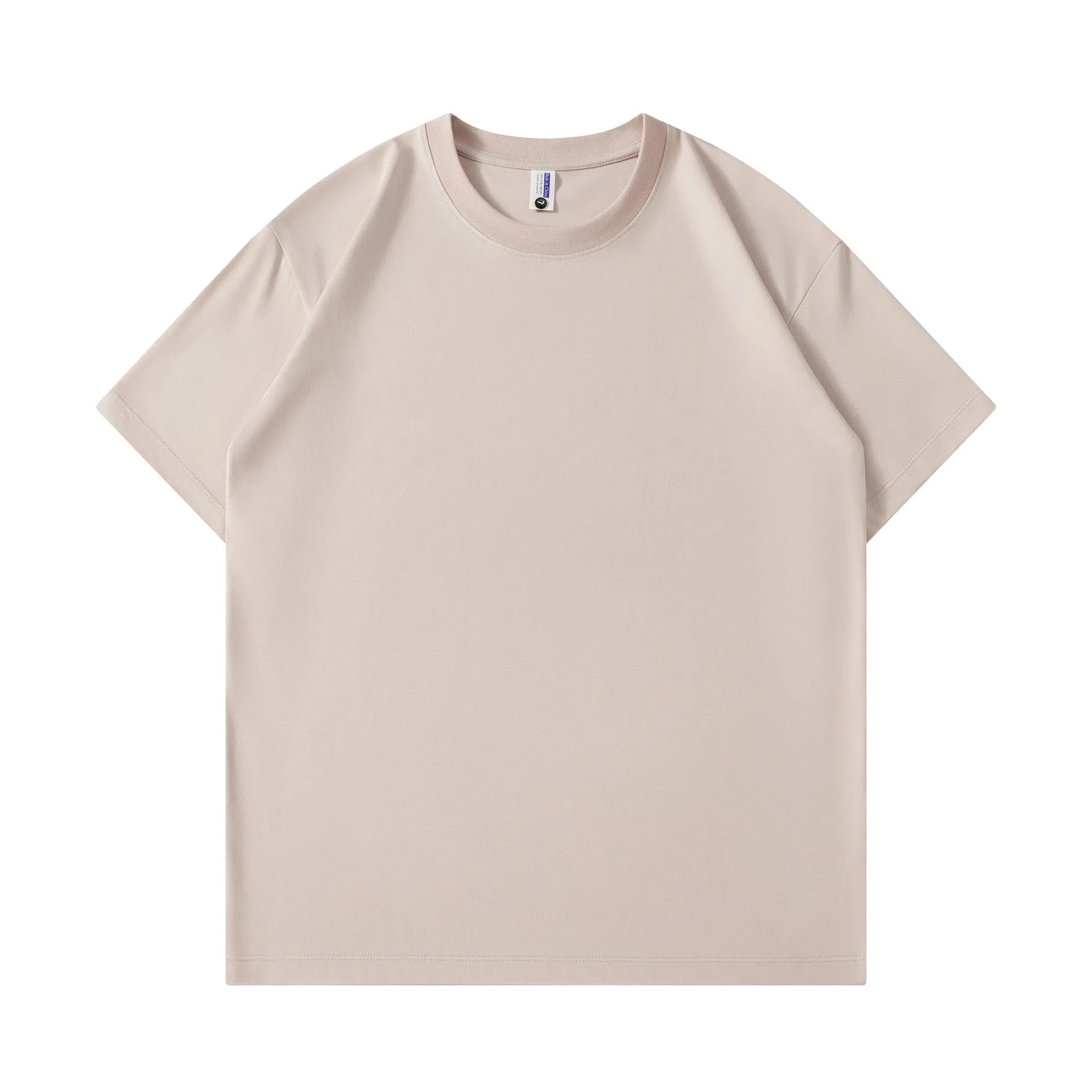 A man and woman modelling a loose-fit, solid colour pure cotton short sleeve T-shirt.
