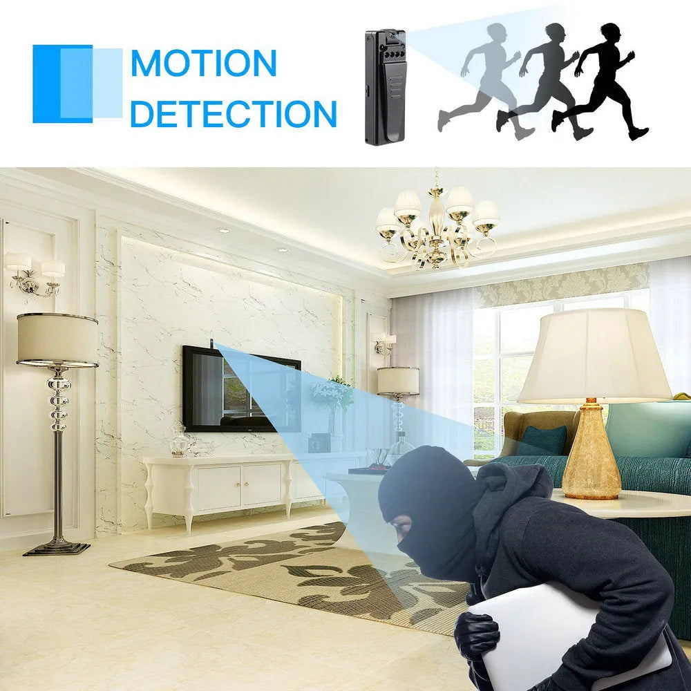 Black HD DV home camera on a stand with a rotational lens, shown as a dashcam and action camera.