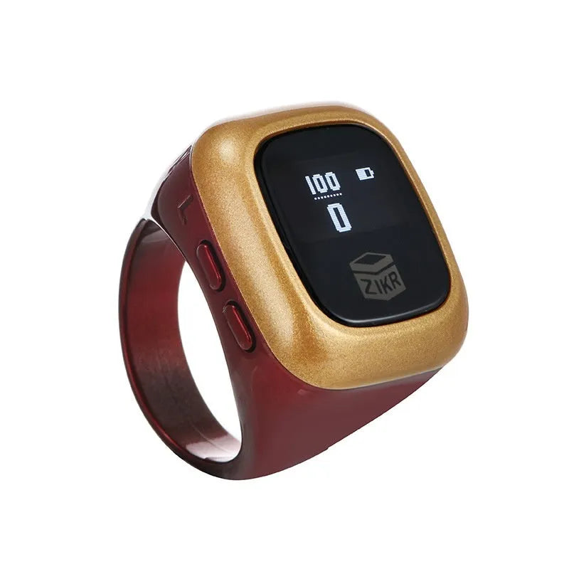 Al-fatiha digital electronic wrist counter with display screen shown in multiple colour options.