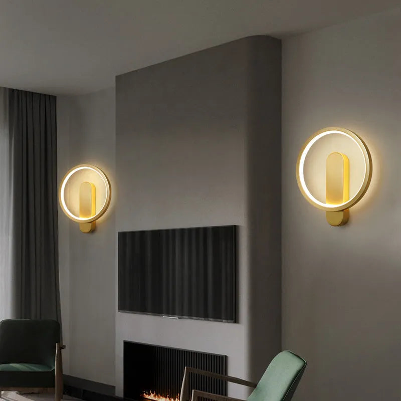 All copper wall lamp with gold finish, compact 20x4x24cm size, simple creative design