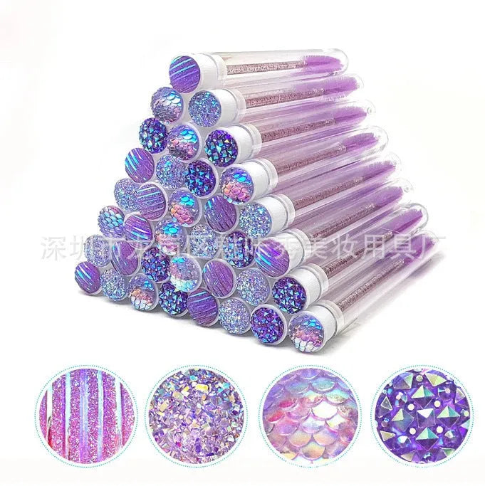 Disposable eyelash brushes with transparent storage tubes in four colours