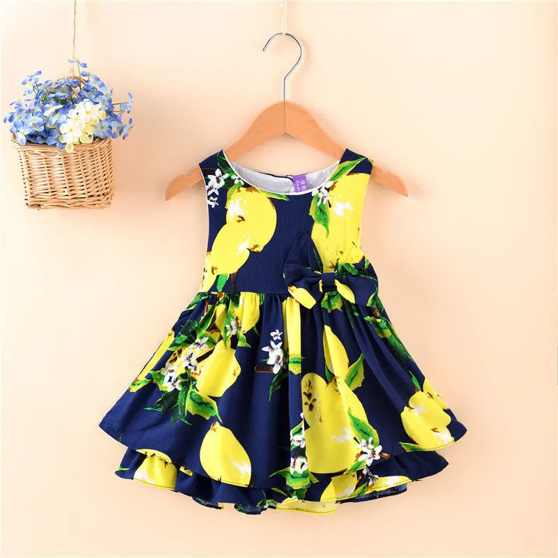 Girls sleeveless cotton princess dress with printed design, sizes 90-120cm, style A
