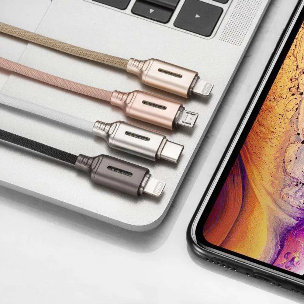 Fabric braided USB fast charging cable in 1 metre length for Android iPhone and Type-C devices