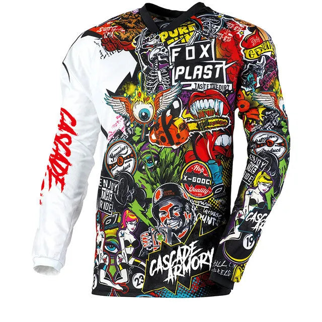 Men's long sleeve cycling jersey in chemical fibre blend, sizes XS to 5XL, twelve colour options