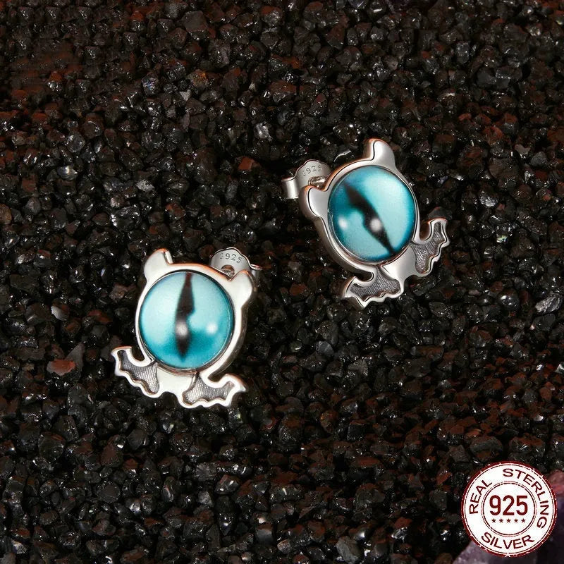 S925 sterling silver devil motif stud earrings for women, 1.2cm x 1.2cm, 2.4g, one pair