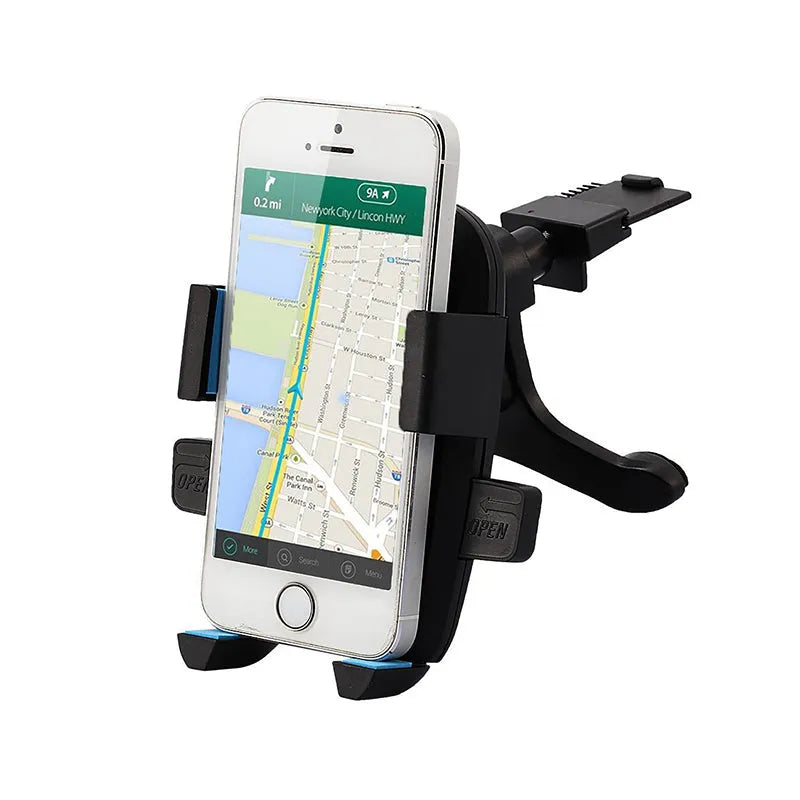 Car air outlet mobile phone holder in black with auto-lock mechanism and rotatable design