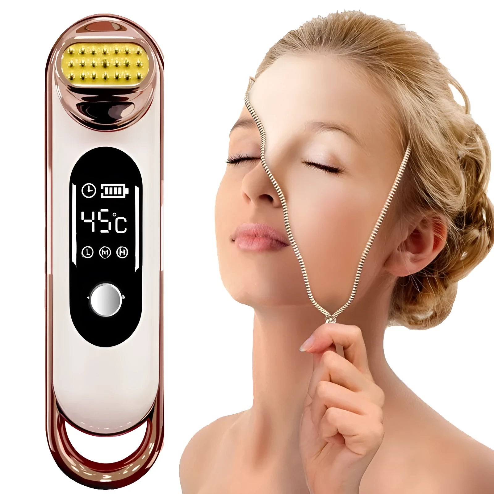 White household skin rejuvenating instrument with LCD display and main control button