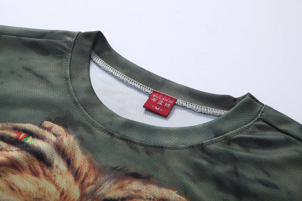 Men's 3D lion print short sleeve T-shirt round neck chemical fibre blend summer casual top