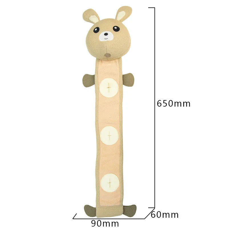 Plush fleece rabbit dog snuffle toy with treat compartments and squeaker, shown on a white background.