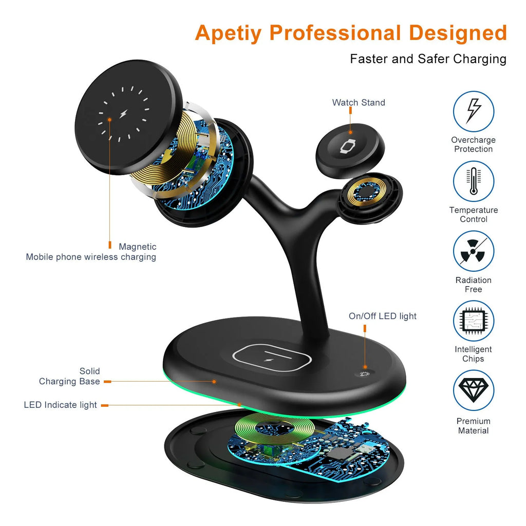 Black ABS magnetic wireless charger, 500 mA current, 15 V output, one charger included