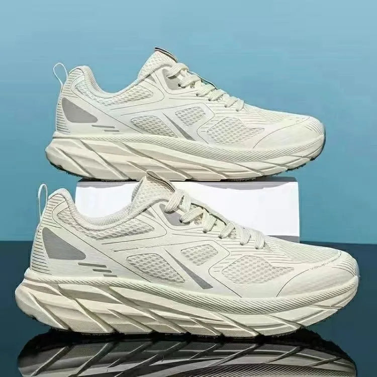 Pair of colourful mesh running shoes with round toe and plastic sole, shown in available colours.