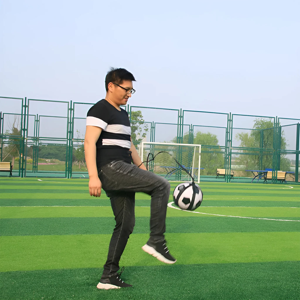 Black football juggling belt with rotating mechanism for training exercises