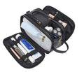 Men's solid colour PU toiletry bag for travel storage in black or brown