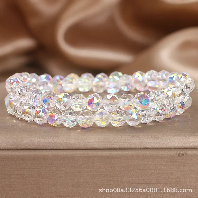 Double-layer crystal bracelet for women in shiny white colour, manual crafted artificial crystal, travel gift accessory