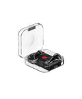 Wireless Bluetooth headset with earplug design in black colour featuring 10-metre range