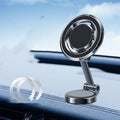 Obsidian black car phone holder with flexible clip and 360-degree rotating bracket on a dashboard.