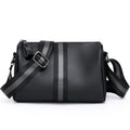 Black genuine leather one-shoulder crossbody bag with dimensions 24cm x 16cm x 13cm
