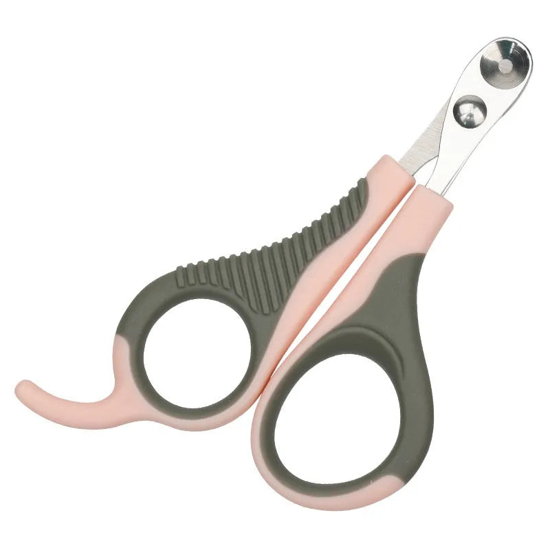 Plastic dog nail clipper with round hole design, 10.5 x 6.9 x 0.9 cm, in Sweet Peach Pink, Haze Blue, or Olive Green