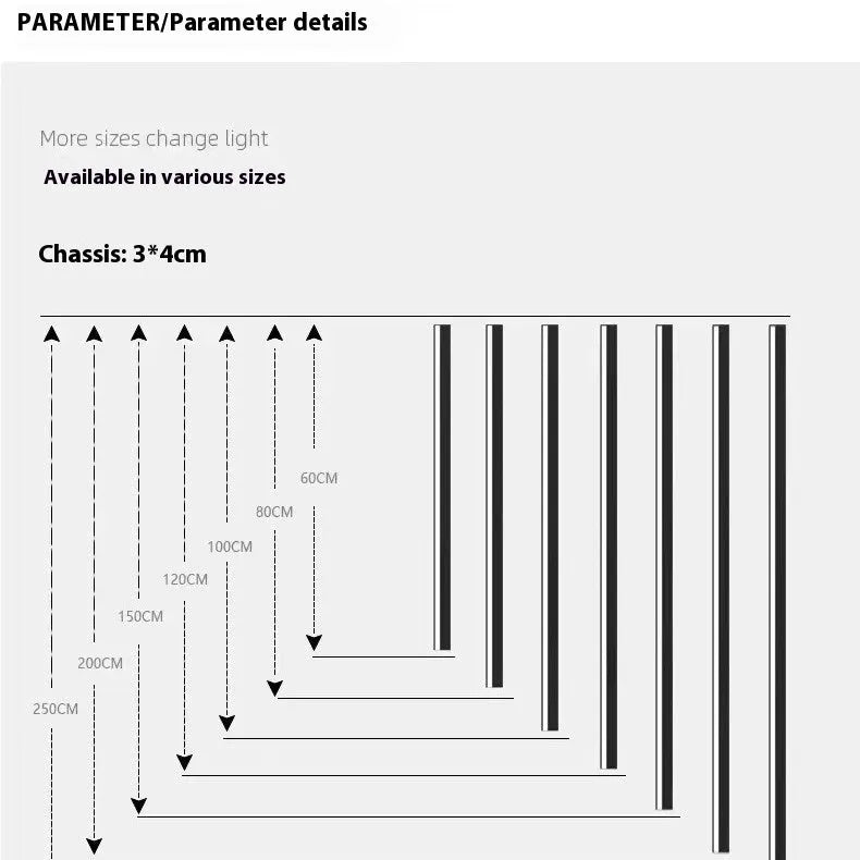 80cm long black aluminium LED wall lamp with touch control for three light colours on a plain wall.