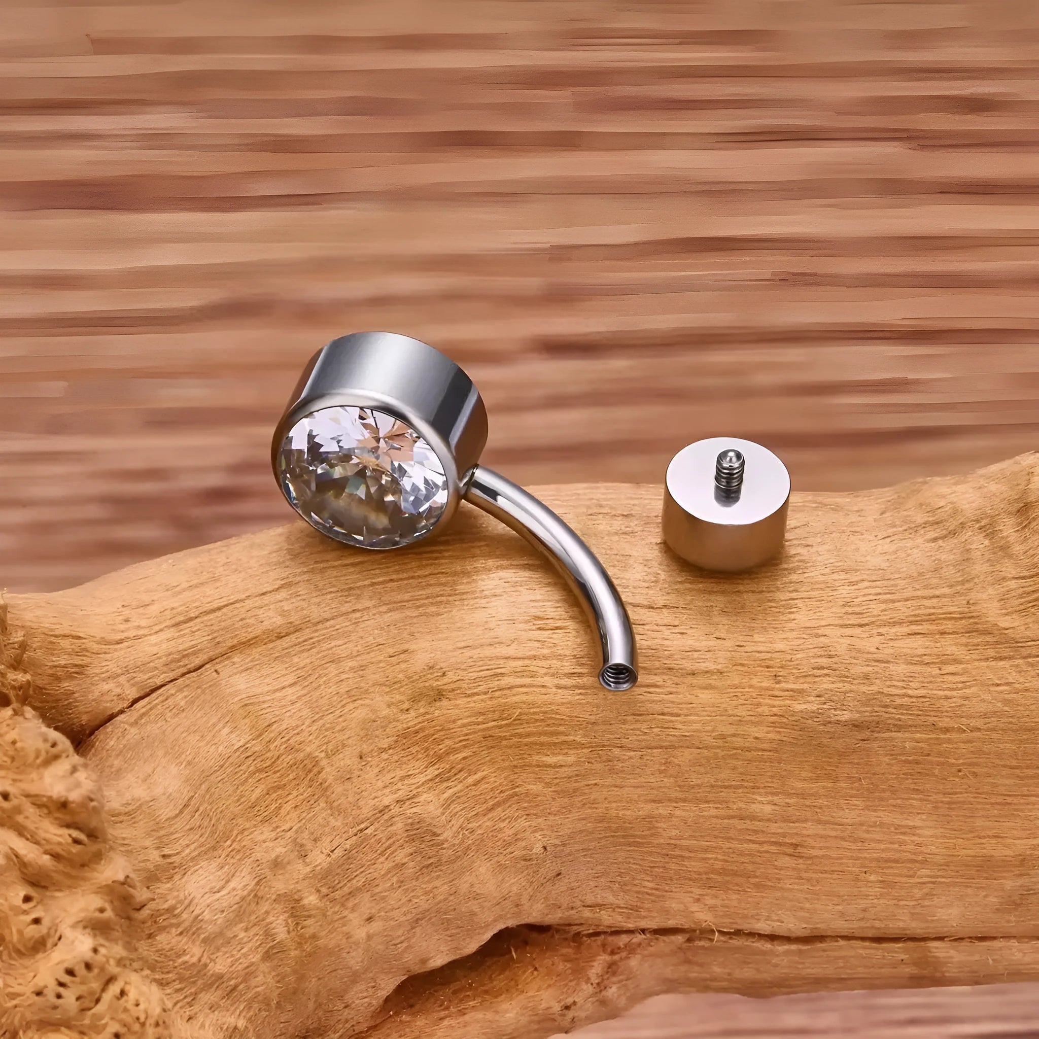 Titanium alloy navel stud with double zircon heads and internal thread in multiple colour options