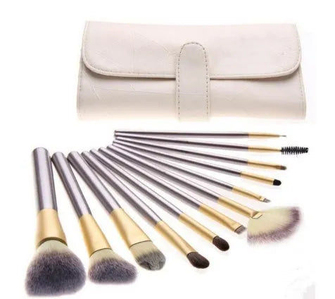 Persian make-up brush set with rice white bristles and champagne colour handles, no logo, 12 18 or 24 pieces