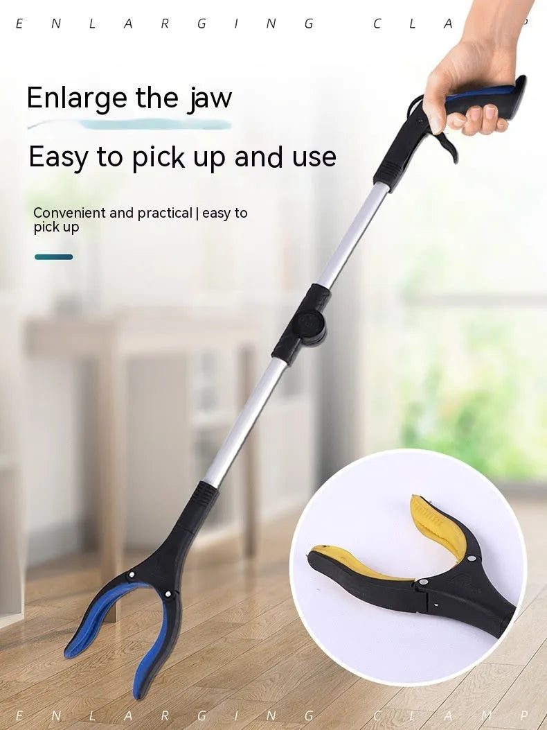 Foldable aluminium garbage clamp with magnetic chuck shown extended to 80cm and folded to 42cm