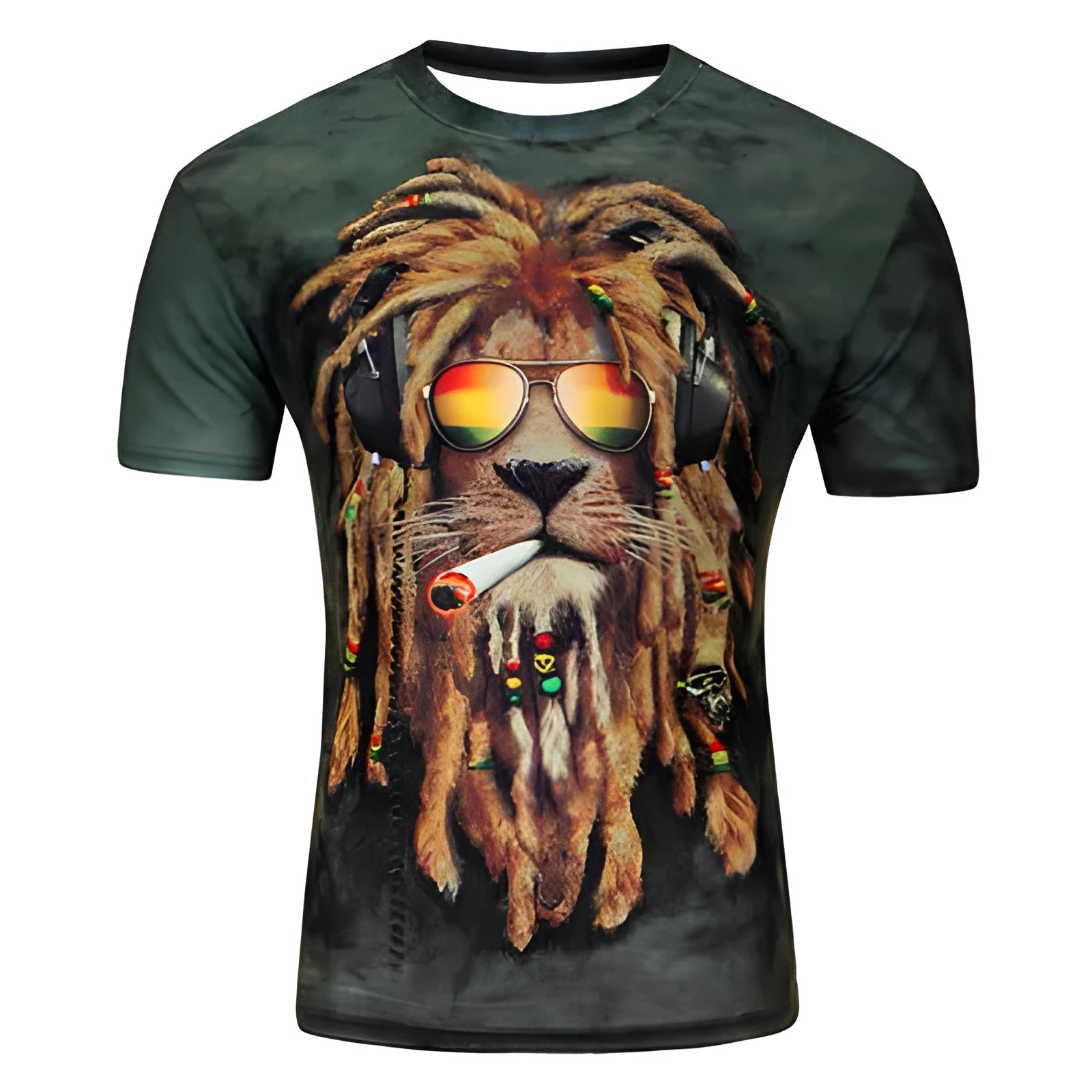 Men's 3D lion print short sleeve T-shirt round neck chemical fibre blend summer casual top