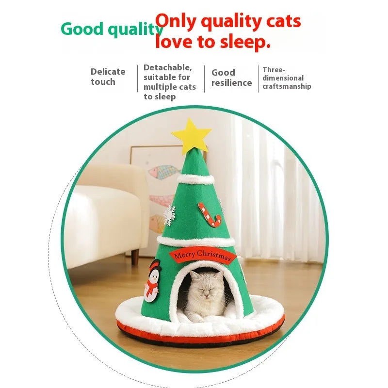 Cat nest Christmas felt design removable cloth pet bed for cats and small dogs