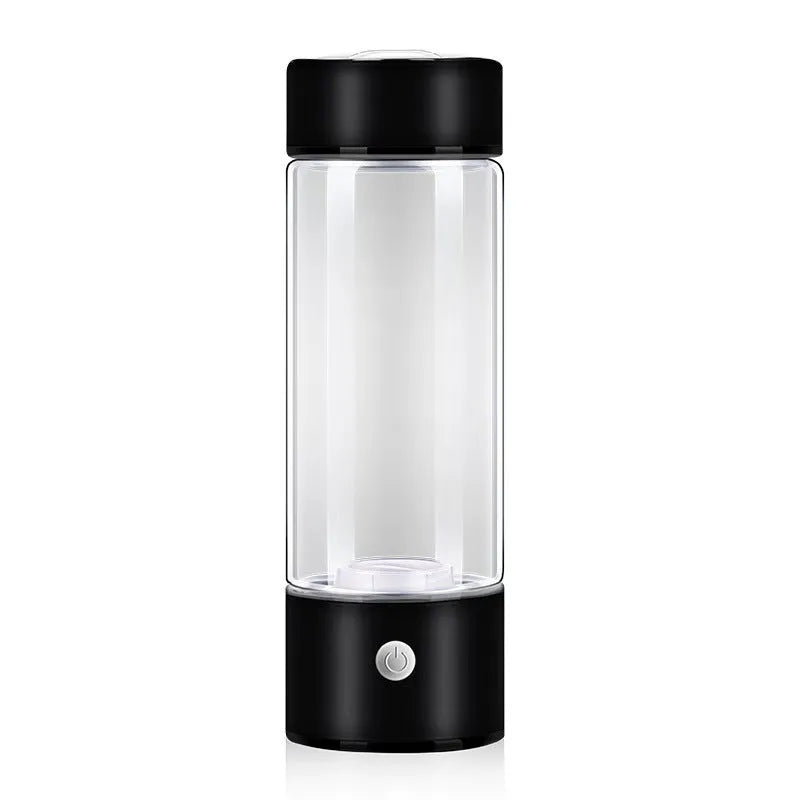 Silver hydrogen water generator bottle with borosilicate glass construction and rechargeable technology