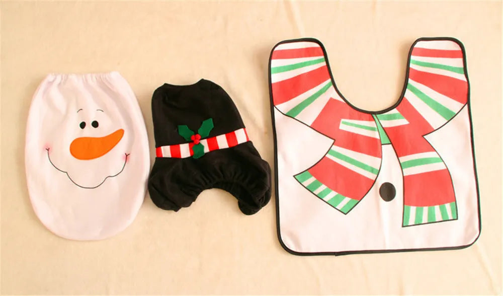 Christmas bathroom decoration set with Santa Claus shower curtain, toilet cover, and non-slip flannel floor mat